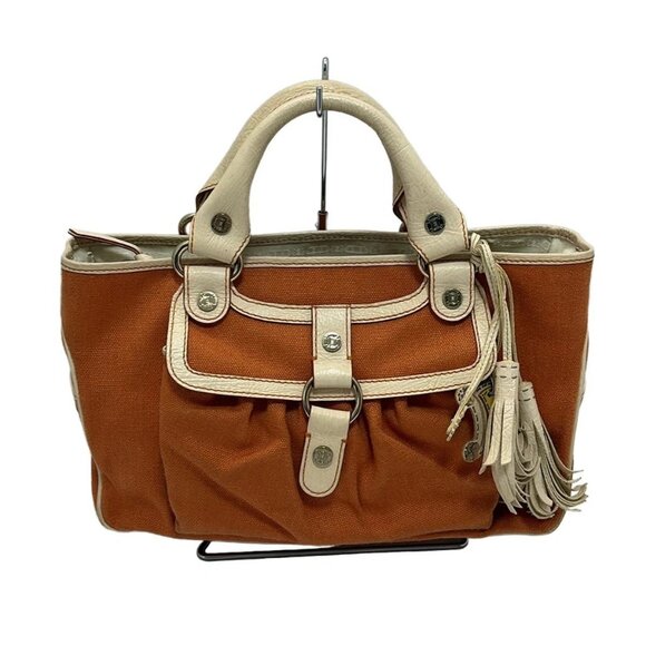 CELINE Handbags - Auth CELINE Boogie Bag - Orange White Canvas Leather Handbag
